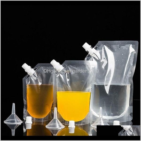 250ml, 400ml, 500ml reusable transparent beverage pouches with funnel for juice and liquor