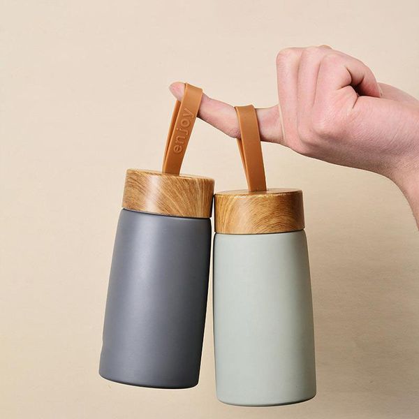 280ml creative wooden-pattern stainless steel vacuum mug, portable mini tumbler with customizable designs