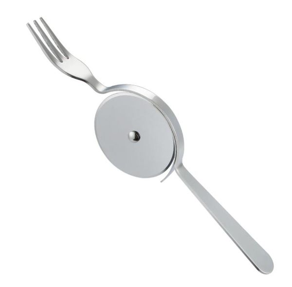 2-in-1 pizza cutter with wheel, fork, cake server, shovel, slicer, spatula, and oven scraper for baking needs