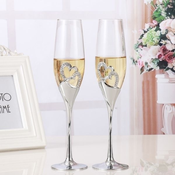2Pcs Crystal Champagne Flutes for Wedding Toasts, Party Drinks, and Gifts in Decorative Box Y200106