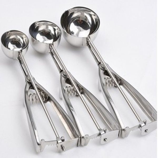 3 Size Stainless Steel Ice Cream Scoop with Trigger for Cookie Dough and Melon Balls