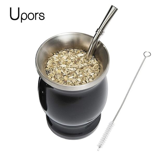 304 stainless steel double-walled 8oz Argentine yerba mate gourd with bombilla and cleaning brush