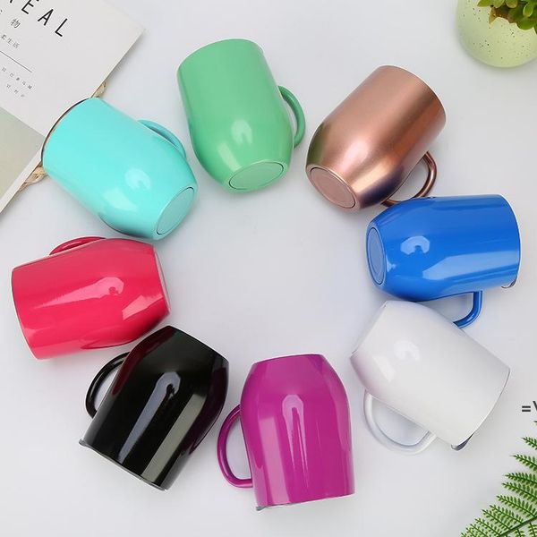 304 Stainless steel double-walled egg-shaped coffee mug with lid, insulated travel cup in multiple colors, shipped by sea JJE10268