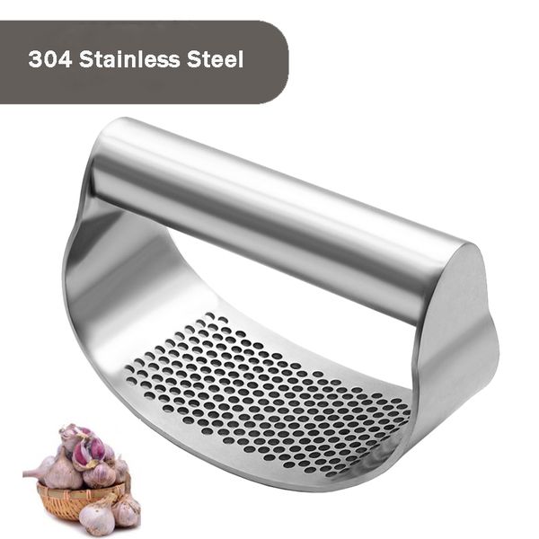 304 Stainless Steel Manual Garlic Press with Curved Design for Grinding, Slicing, and Chopping - Multi-Purpose Kitchen Tool