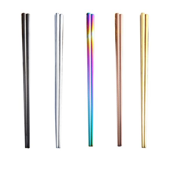 304 stainless steel square chopsticks with anti-scald titanium coating in gold rainbow and black finishes