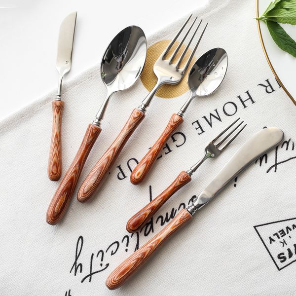 304 Stainless Steel Steak Knife and Fork Set with Wooden Handle - Premium Western Cutlery Three-piece Collection