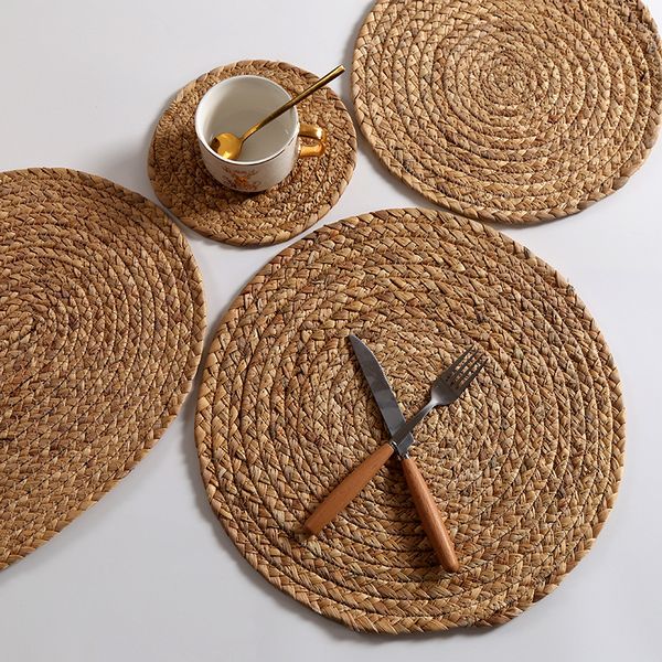 30x40cm natural rattan bamboo coasters, handwoven table mats for insulation and kitchen organization