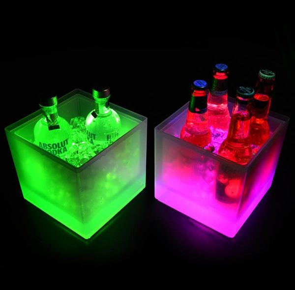 3500ml rectangular LED-lit ice bucket with double-layer luminous square design, a non-toxic oversized kitchen and bar tool