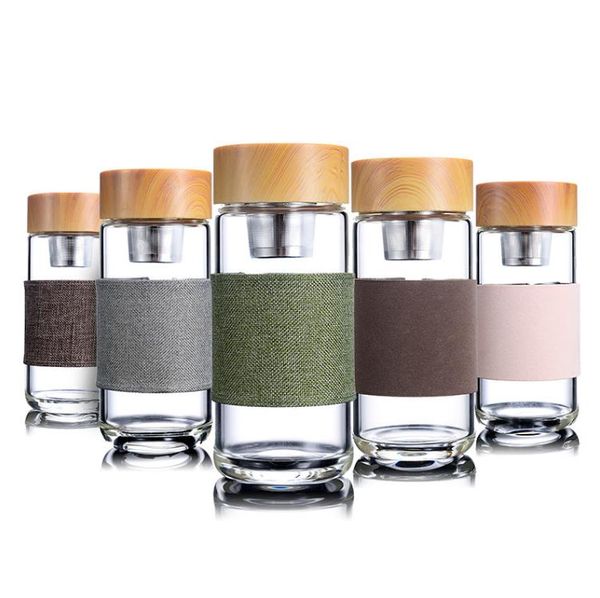 350ml 12oz heat-resistant glass water bottle with stainless steel infuser for tea, ideal for office or travel use