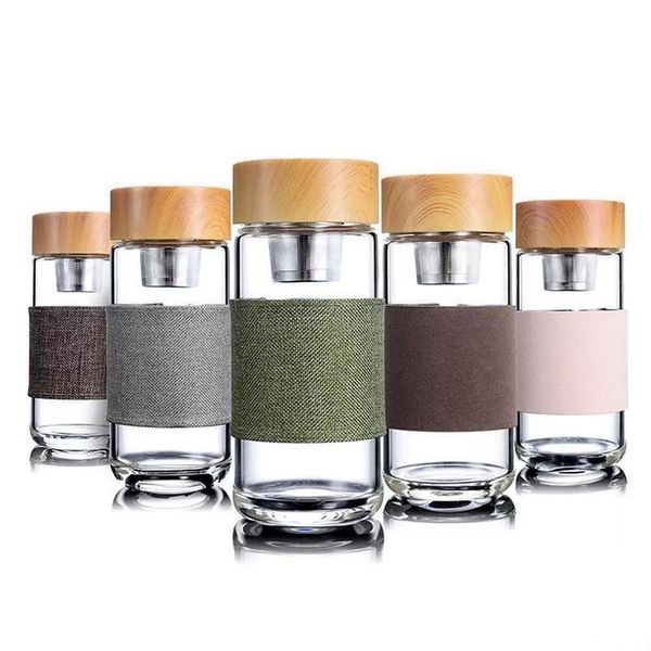 350ml 12oz heat-resistant glass water bottle with stainless steel infuser for tea, ideal for office or travel
