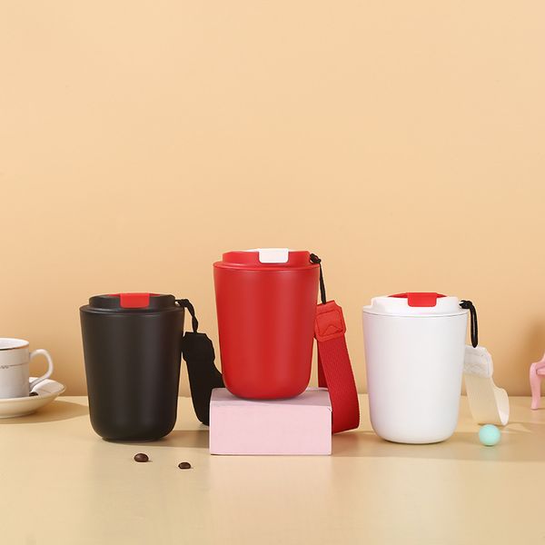 380ml customizable outdoor sports water bottle with double-walled stainless steel insulation, portable vacuum tumbler thermos coffee cup featuring a rope handle