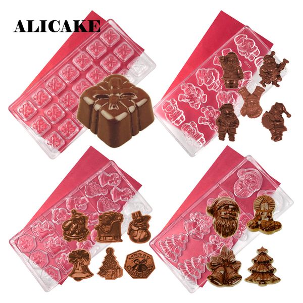 3D Christmas-themed polycarbonate chocolate molds for baking Santa Claus shapes