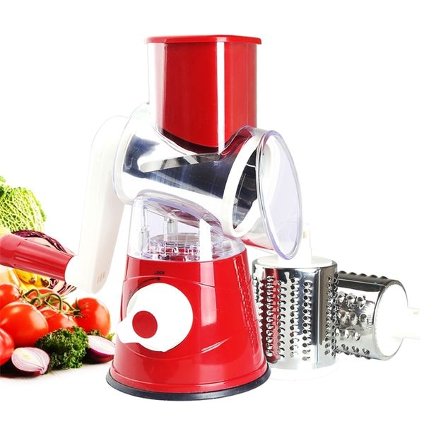 3-in-1 kitchen tool for shredding cabbage, slicing vegetables, and grating cheese with manual operation