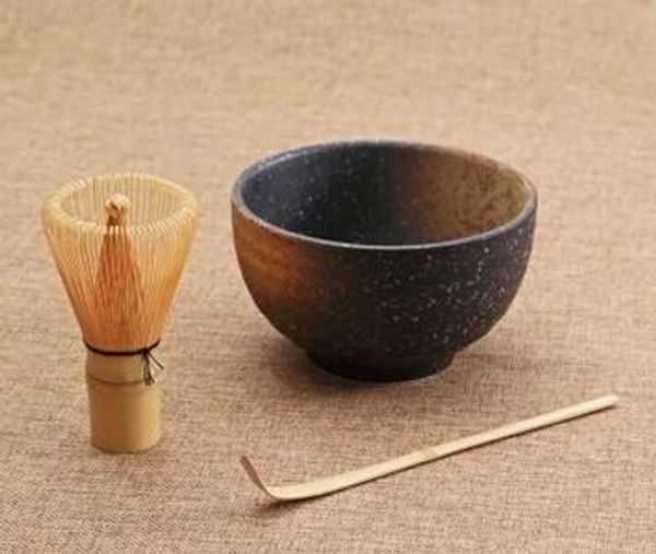 3-piece matcha set with bamboo scoop, whisk, and bowl for tea ceremonies