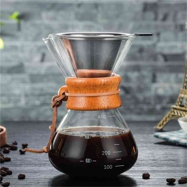 400ml heatproof glass coffee maker with stainless steel reusable filter for pour-over and espresso brewing