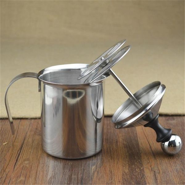 400ml stainless steel milk frother with double mesh for perfect foam