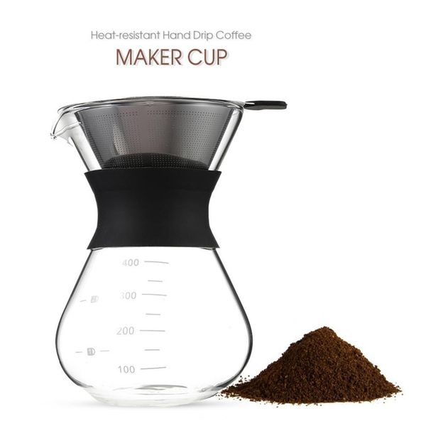 400ml thick glass coffee pot featuring a handle, ideal for espresso, drip coffee, and reusable tea or coffee filters