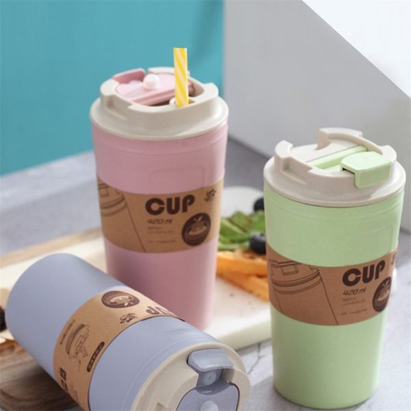 420ml eco-friendly bamboo charcoal fiber coffee cup made from wheat straw, ideal for office or travel with its simple design and large capacity