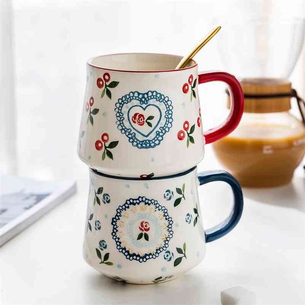 450/220/350ml Cherry Coffee Milk Breakfast Cup With Handle Ceramic Lovers Mugs Tumblers office Home Drinkware Tool 210804

Handled ceramic mugs in 450/220/350ml sizes for coffee, milk or breakfast, ideal for home or office use