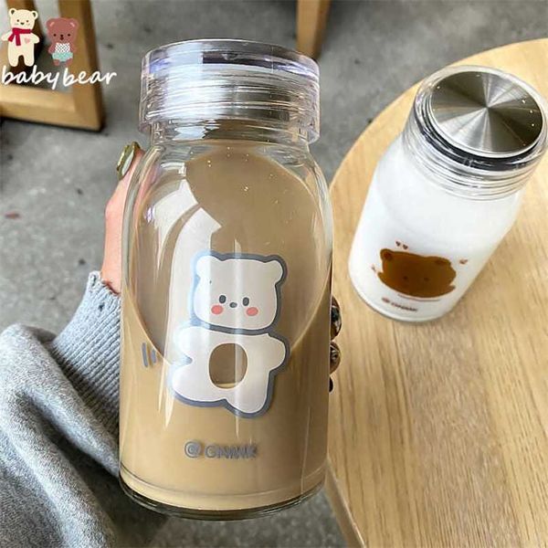 450ml Cartoon Bear Glass Water Bottle Thick Heat Resistance Drinking Bottles Cute Milk Coffee Tumblers for Student Girl Gift 211020

Rewritten:
450ml cute bear-themed glass water bottle with heat resistance, perfect as a gift for students and girls