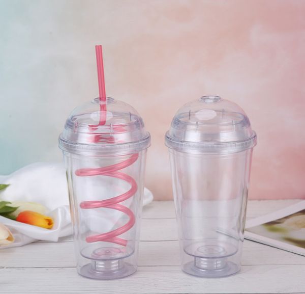 450ml customizable DIY double-layer plastic straw cup for milkshakes, coffee, and milk drinks