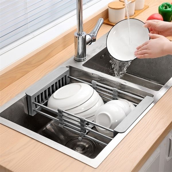 48cm adjustable stainless steel sink rack for dish drying and fruit drainage