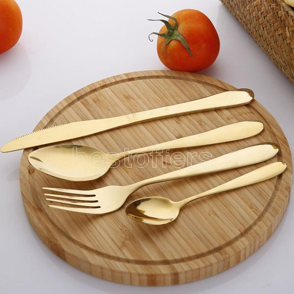 4pcs/set Matte Gold Stainless Steel Cutlery Set with Spoon, Fork, Knife, and Teaspoon