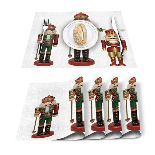 4-piece Nutcracker Soldier Printed Cotton Linen Table Set for Kitchen and Party Decor