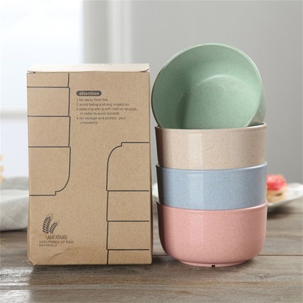 4-piece set of eco-friendly wheat straw bowls for rice, salad, and noodles