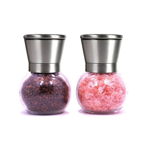50 stainless steel salt and pepper grinders with glass bodies and ceramic rotors, a practical kitchen tool