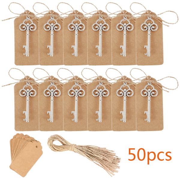 50 vintage-style metal bottle openers, perfect as wedding favors or party gifts, featuring a classic key design for kitchen use
