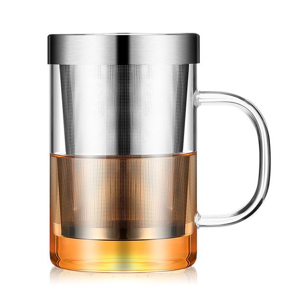 500ml heat-resistant glass travel mug with stainless steel lid, perfect for tea, coffee, and kitchen use