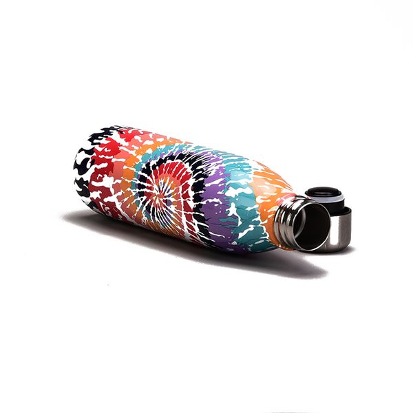 500ML stainless steel sports bottle with tie-dye design, double-walled for large capacity