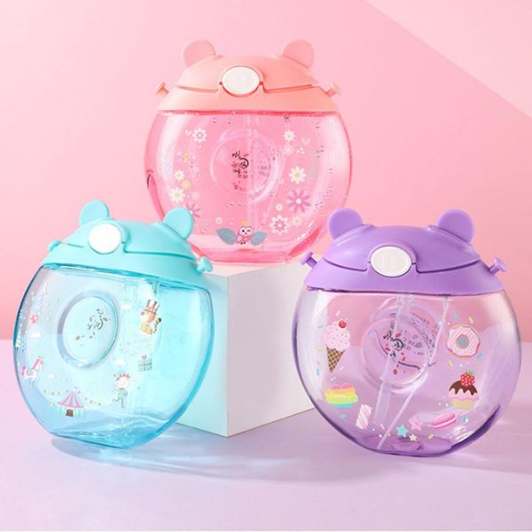 50-piece portable kids' water bottles, 380ml PP plastic with straw and rope, free shipping