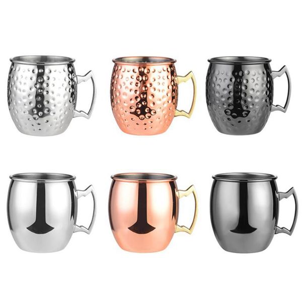530ml Moscow Mule mug in stainless steel with hammered copper plating, ideal for cocktails, beer or coffee at bars and KTVs, 18oz capacity