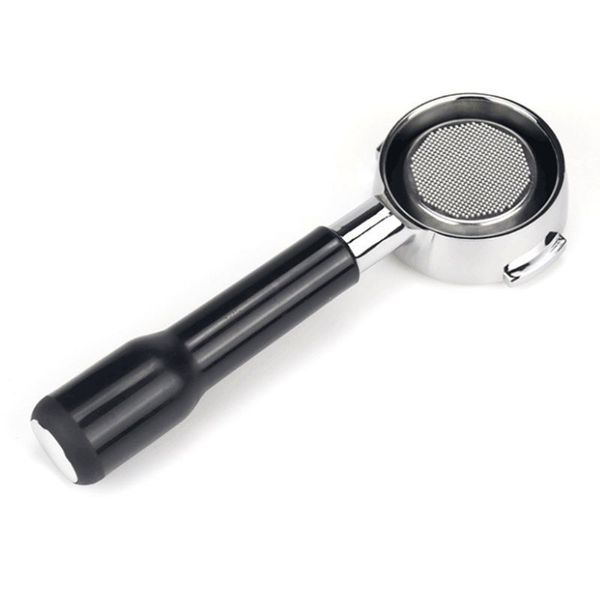 58mm E61 bottomless portafilter featuring a wooden handle for coffee machines