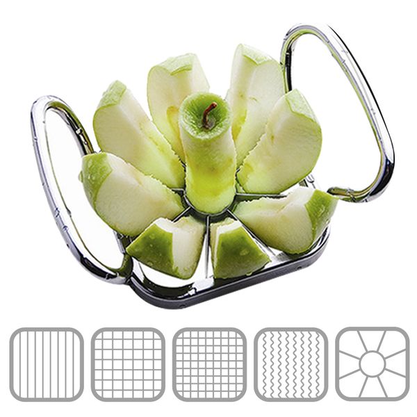 5-in-1 stainless steel kitchen tool for slicing fruits and vegetables into chips, strips, and fries