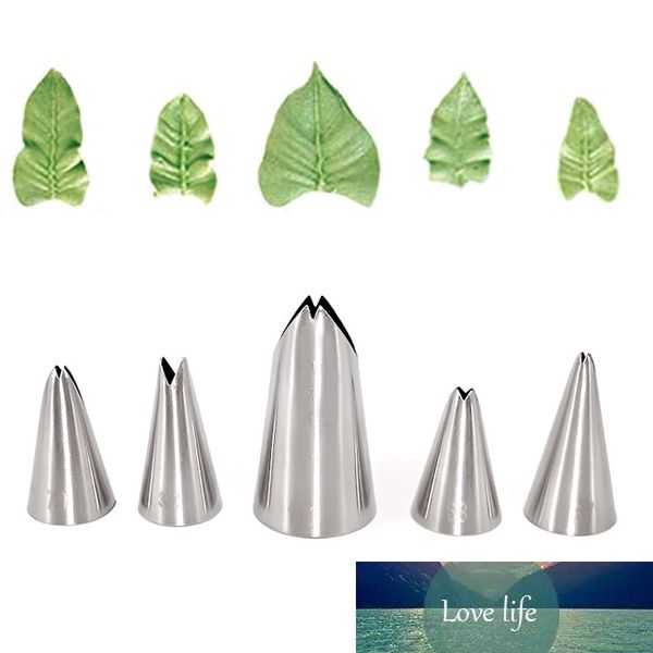 5-piece leaf-shaped stainless steel icing nozzles for cake decorating and pastry tools