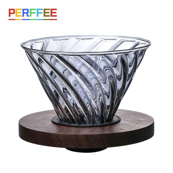 600ml glass coffee server with wooden holder for pour-over brewing using V60 filters