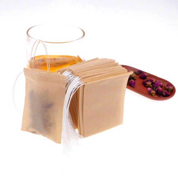 60x80mm unbleached wood pulp filter paper tea bags with drawstring closure, eco-friendly single-use strainers for loose tea