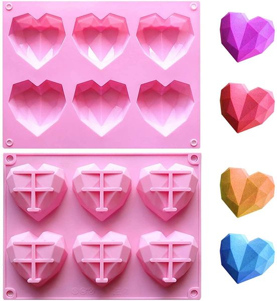6-cavity heart-shaped silicone mold for baking cakes, chocolates, soaps, and DIY crafts