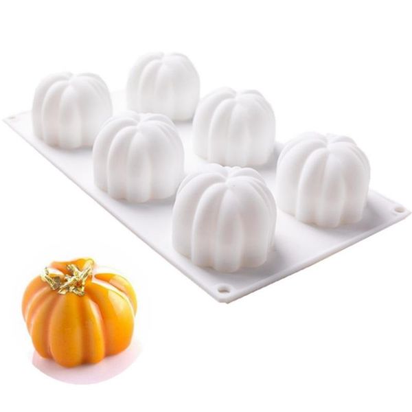 6-cavity pumpkin silicone mold for 3D cakes, baking, mousse, pastry decoration, chocolate making, and kitchen use