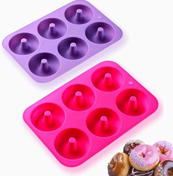 6-cavity silicone donut baking pan, non-stick, full-size, heat-resistant mold for cakes, biscuits, bagels, and muffins