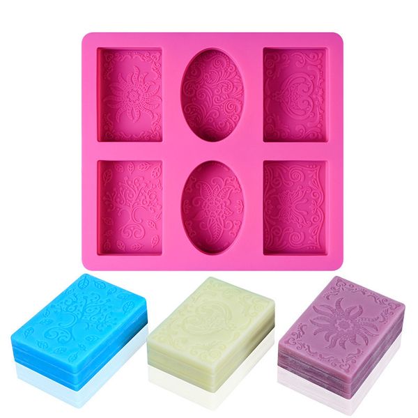 6-cavity silicone soap mold for handmade soaps, mixed design molds for unique cake and soap trays