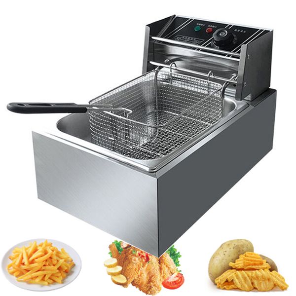6L electric single-tank stainless steel commercial fryer for French fries and chicken wings