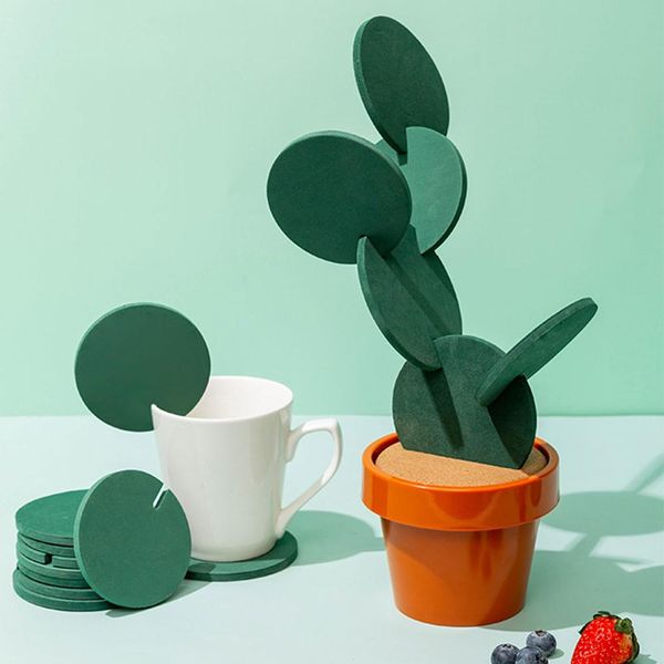 6-piece DIY cactus cup holder set with storage box, non-slip and eco-friendly for home decor