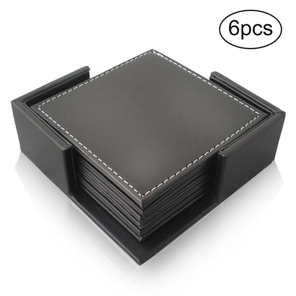 6-piece leather coaster set for heat-resistant cup and mug protection, stylish square or round table decor