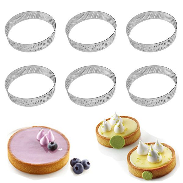 6-piece mini tart rings made of stainless steel, small circular cutters for DIY pies, heat-resistant perforated molds for cakes and mousses