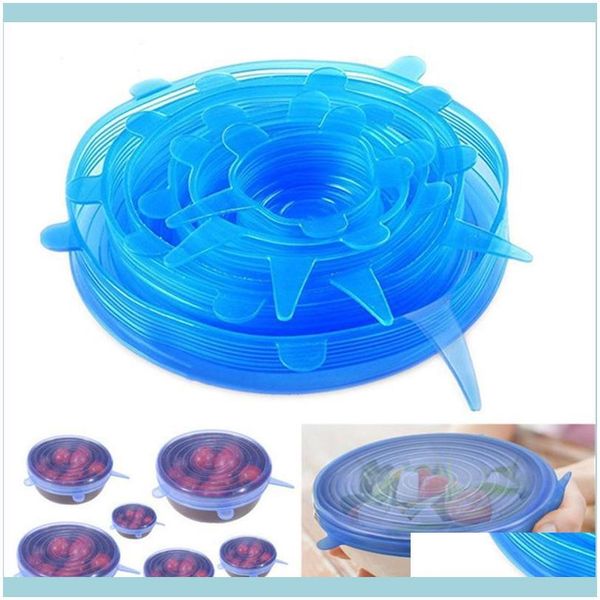 6-piece set of stretchable silicone suction lids for bowls, pots, and pans to prevent spills