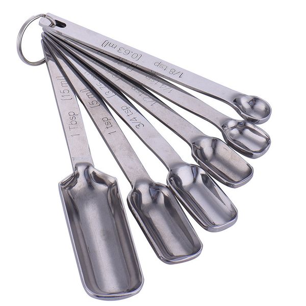 6-piece stainless steel measuring spoon set for baking and kitchen use